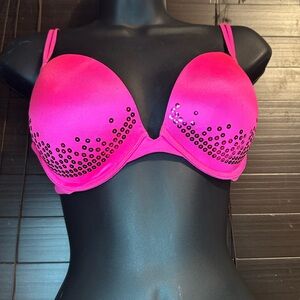 Victoria's Secret Hot Pink Padded Bra with Rhinestones 34D bombshell collection